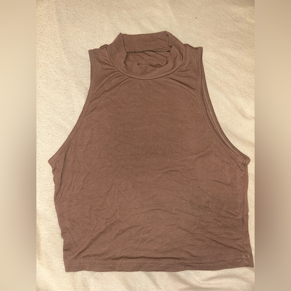 Sleeveless Brown Mock Neck Top